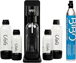 BIBO Sparkling Water Maker Bundle | Includes 60L Carbonated Gas Cylinder + 4 BPA-Free Reusable Bottles + Fizzy Soda Water Maker Machine | Quick Screw In CO2 System, Black