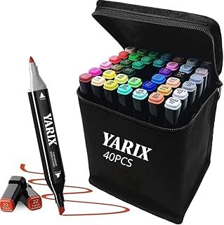 YARIX 40-Piece Dual Tip Art Pens, Colouring pens,Art markers, Felt tip pens, Broad Chisel & Fine Tips, Alcohol-Based Ink, Perfect for Drawing, Calligraphy, Manga & More