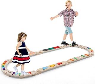 Wooden Balance Beam, Stepping Stones Boards, Montessori Gymnastics Beam for Kids Development Coordination Motor Skills, Indoor Outdoor Playroom Obstacle Courses Sensory Toys