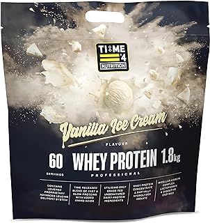 Time 4 Nutrition Whey Protein Professional Time Release Grass Fed Native Whey Protein Concentrate, Partially Hydrolysed Isolate & Micellar Casein (Vanilla Ice Cream, 1.8kg Bag)