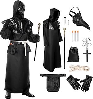 Plague Doctor Costume Adult,Plague Doctor Outfit Medieval Steampunk Costume 14pcs Set with Plague Doctors Mask Plague Doctor Fancy Dress Halloween Costumes for Women Men