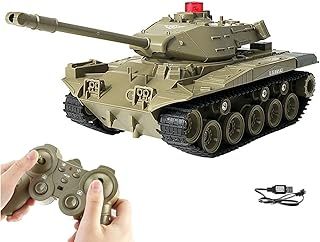 WEECOC RC Tank Military Truck Vehicles RC Car 2.4Ghz Radio Controlled Military Battle Tank Toy 270°Rotational Realistic Sounds Great Gift for Kids Boys (Green)