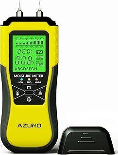 AZUNO Wood Moisture Meter, Pin-Type Humidity Detector with 8 Modes, Digital Water Leak Tester with Backlit LCD Display and Three Colored Indicators for Wall Dampness Inspection