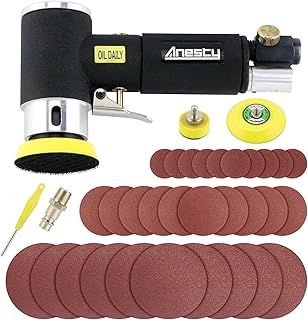 Mini Air Orbital Sander 1/2 /3 Inch DA Action Random Orbit Sander Polisher with 25mm/50mm/75mm Sanding Pad and 30PCS Sanding Discs
