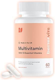 Bettervits Multivitamin Tablets for Women & Men with 13 Vitamins | Multivitamins A,B,C,D,E, Biotin - Energy Boost & Immunity Support | Gluten-Free and Vegetarian Friendly | 60 Vitamin Capsules
