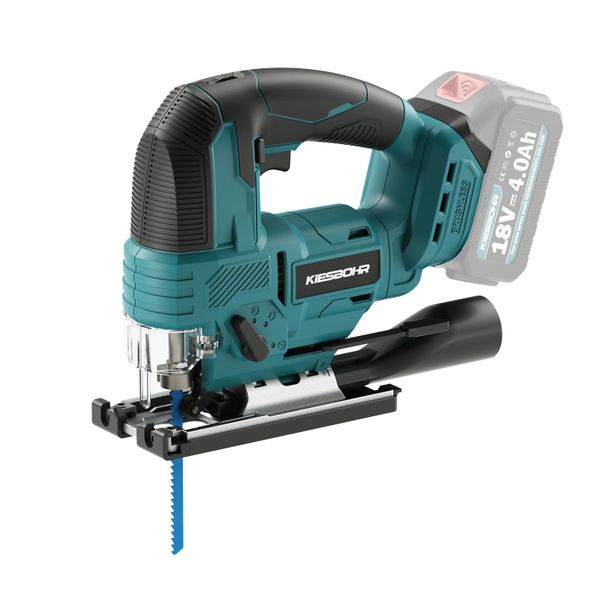 KIESBOHR DIY Electric Jigsaw CSJ001, Compatible with Makita 18V Battery, Brushless Motor, Maximum 45° Bevelling Angle, 26 mm Cutting Stroke, 2 Blades (Batteries Not Included)