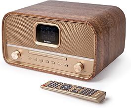 Amber All-in-One Compact Retro HiFi System with CD Player, DAB/DAB+, BT Audio Streaming, 40W RMS, USB Playback & Charging, FM Radio with RDS, Color Display, Clock & Alarm, Remote Controller