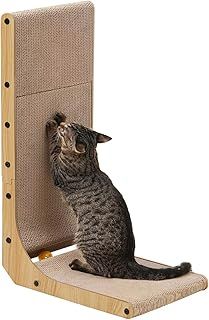 FUKUMARU Cat Scratcher, 68 cm L Shape Cat Scratch Pad Wall Mounted, Cat Scratching Cardboard with Ball Toy for Indoor Cats