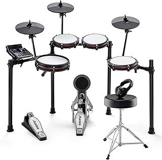 Alesis Nitro Max Kit Electric Drum Set with Quiet Mesh Pads, 10" Dual Zone Snare, Bluetooth, 440+ Sounds, Drumeo, USB MIDI, Drum Stool and Headphones