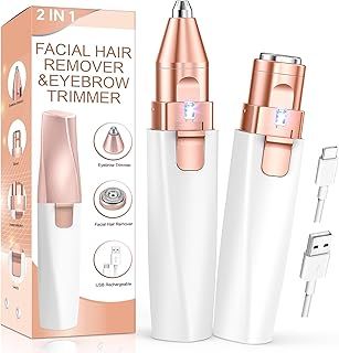 Facial Hair Remover for Women, Eyebrow Trimmer & Face Hair Remover 2 in 1 Face Shavers for Women, Rechargable Electric Women Hair Remover for Eyebrows, Peach Fuzz, Lips, Arms