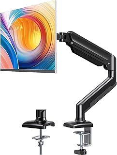 ErGear Single Monitor Arm Desk Mount for 13~34 Inches Screens, Height Adjustable Monitor Stand with Tilt, Swivel, Rotation, C-Clamp & Grommet Base, VESA 75 & 100 mm, Holds up to 10 kg
