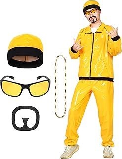 90s Fancy Dress Costume for Men - Ali G Costume with 6Pcs 90s 80s Rapper Funny Shell Suit, Necklace, Glasses, Beard for Halloween & Stag Do