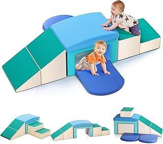 Lischwert Baby Soft Play Set, Soft Play Equipment for Toddlers, Climb and Crawl Foam Play, Kids Activity Play Toy, Multi-colored for Baby Toddler Preschooler Indoor Play Equipment (Blue-6-piece set)