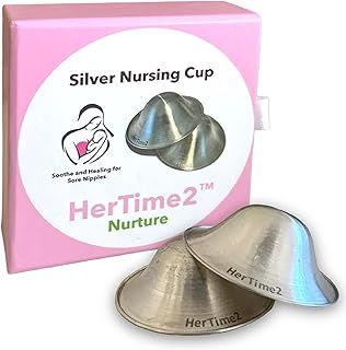 HerTime2 Silver Nursing Cups − Purest 99.9% Silver Nipple Shields for Breastfeeding Newborn Protecting Soothing Healing Silver Nursing Cups for Sore Nipples Silver Nipple Covers