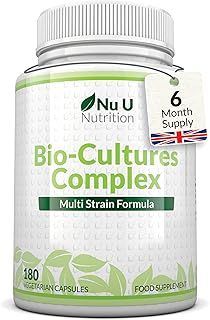 Bio-Cultures Complex - 180 High Strength Capsules - 6 Month Supply - Gentle Vegetarian Live Multi-Strain Formula - with Lactobacillus Acidophilus, Rhamnosus & Bifidobacterium - Nu U Nutrition