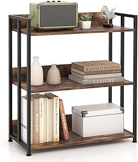 COSTWAY 3/5-Tier Bookshelf, Industrial Corner Storage Bookcase with Adjustable Shelves & Anti-Toppling Device, Home Office Metal Frame DIY Shelving Unit Display Rack (Rustic Brown, 70 x 35 x 157cm)