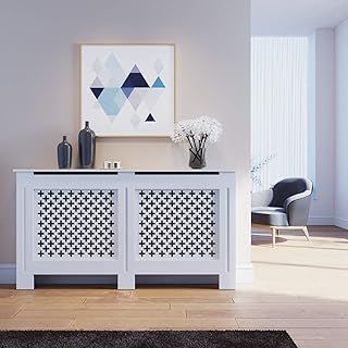 ELEGANT Radiator Cover Cross Slat Radiator Shelve Grey Painted Modern MDF Cabinet for Living Room Bedroom, Large