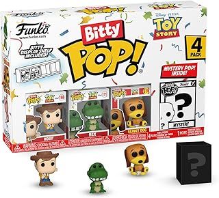 Funko Bitty Pop! Toy Story - Woody 4PK - Woody, Rex, Slinky Dog and A Surprise Mystery Mini Figure - 0.9 Inch (2.2 Cm) Collectable - Stackable Display Shelf Included - Gift Idea - Cake Topper