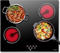 NOXTON Ceramic Hob, Built-in 4 Zone Electric Hob Cooker 60cm Unrestricted Pans 9 Power Level Heat Evenly Black Glass Touch Controls Safe Lock Heat Indicator