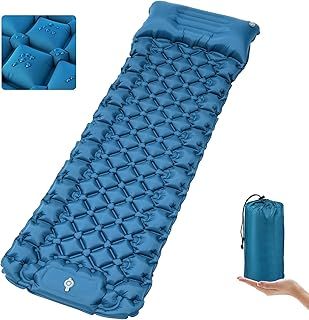 Self Inflating Camping Mat, 9CM Portable Ultralight Inflatable Sleeping Mat with Foot Pump and Pillow, Compact Waterproof Connectable Double Camping Mattress for Hiking, Backpacking