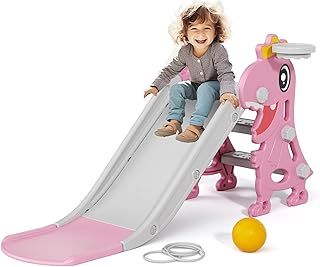 XJD Baby Slide Indoor/Outdoor Kids with Basketball Hoop Garden Slide Toddlers Climber Freestanding Slides Small for Age 1-3 Play Slide Children