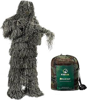 Kalkal Ghillie Suit, 5 in 1 3D Camouflage Hunting Apparel for Men, Double-Stitched Design | Woodland Camo, Adults Youth Gilly Suit for Jungle Hunting Shooting Airsoft Wildlife Photography Halloween