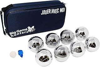 Big Game Hunters 8 Boules Set with Rust-Free Protection and Luxury Canvas Carry Bag – Durable 8 Petanque Set Polished and Engraved Official Size Bowls