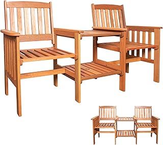 2 Seater Jack and Jill Love Seat Patio Set - 2 Person Hardwood Wooden Garden Furniture & Table - Companion Set,Built-in Parasol Hole for Terrace Balcony & Outdoor