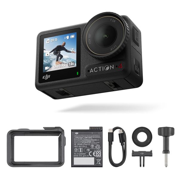 DJI Osmo Action 4 Essential Combo - 4K/120fps Waterproof Action Camera with a 1/1.3-Inch Sensor, Stunning Low-Light Imaging, 10-bit & D-Log M Color Performance, a Long-Lasting 1770 mAh Battery