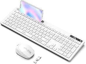 Wireless Keyboard and Mouse Set, Wireless Keyboard Mouse Combo with USB A and USB C Receiver, Full Size Keyboard with Phone Holder Compatible with Macbook Air/Pro Windows PC/Desktop/Laptop, White