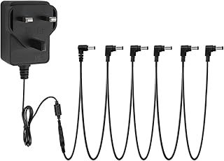 STRICH Guitar Pedal Power Supply Adapter 9V DC 1A Tip Negative, 6 Way Daisy Chain Cables, Power Adapter for Guitar Pedal Bass Effect Pedal Board, SPA-10
