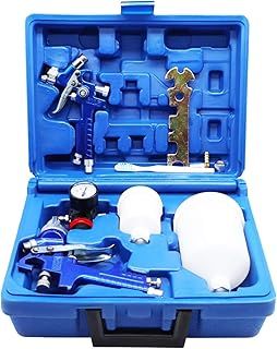 2 Set HVLP Paint Sprayer Set with 0.8MM & 1.4MM Nozzle Professional Air Gravity Feed Spray Gun Kit with 125ML & 600ML Cup & Pressure Gauge for Painting Car Furniture (Blue)