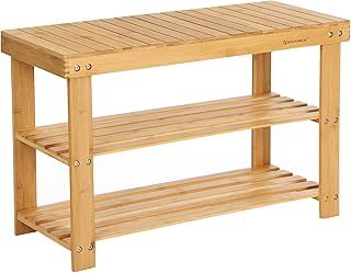 SONGMICS 3-Tier Bamboo Shoe Bench, Shoe Rack Storage Organizer, 70 x 28 x 45 cm, ideal for Hallway, Bathroom, Living Room and Corridor LBS04N