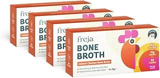 Freja Instant Chicken Bone Broth | Chicken | 100% Natural | Rich in Collagen, Protein & Amino Acids | Dairy & Gluten Free, 4 boxes (4 x 15g Sachets Per Box)