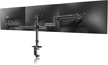 Triple Monitor Mount, Monitor Stand for 3 Monitors, Adjustable Gas Spring Monitor Arm Desk Mount with Tilt Swivel Rotation for Three 17-27 inch Screens up to 6kg Each, 2 Install Options (MD8003)