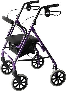 Days Lightweight Folding Four Wheel Rollator Walker with Padded Seat – Lockable Brakes, Ergonomic Handles and Carry Bag – Mobility Aid for Elderly – Purple, Medium