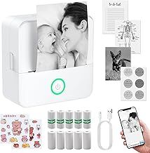 eSynic Mini Thermal Printer for Phone Portable Photo Printer with 10 Rolls Of Thermal Paper Inkless Bluetooth Sticker Printer for Android IOS Kid Sticker Machine for Photos, Journals, Study Notes