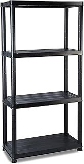 4/5 Tier Black Plastic Shelving Unit Storage Organised Garage/Home/Pantry Racking Shelf Shelves Workbench Workman Bays Racking Tools Paint Stationary Parts (4 Tier)