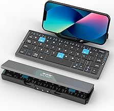 Foldable Bluetooth Keyboard with Stand for iphone, iPad, Aluminum Alloy Quiet Mini Folding Keyboard 3 Bluetooth Universal for Android, Windows and iOS, Black