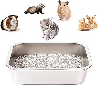 Yangbaga 16“*12”*4”Cat Litter Tray，Rabbit Litter Tray，Stainless Steel Large Size Cat Litter Box No Odor, Non Stick, Never Bend, Easy to Clean，Large Metal Litter Pan for Cats,Rabbits,Hamster