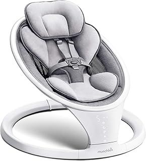 Munchkin Bluetooth Enabled Lightweight Baby Swing with Natural Sway in 5 Speeds and Remote Control, Cotton, Grey/White, 1 Count (Pack of 1)