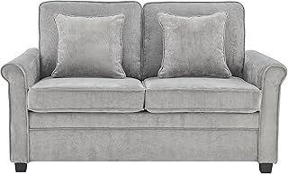 Fold Out Two Seater Double Sofa Bed - Corduroy Grey Fabric Modern Space Saving Folding Bed - Living Room Sofa To Two Seater Sofa Bed. Fold Out Couch Bed With Thick Foam Cushion Seats.