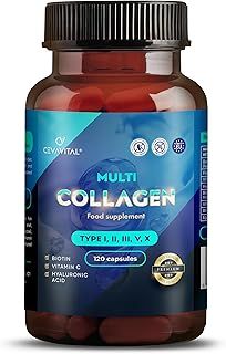 Multi Collagen Capsules for Women Men, Type I, II, III, V & X Hydrolyzed Collagen Peptides with Vitamin C and Hyaluronic Acid, Bovine and Marine Collagen Supplement, 120 Capsules