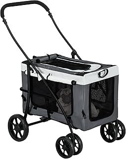 PawHut Dog Pram Dog Stroller Pet Pushchair with Detachable Carrier Soft Padding, Safety Leashes, for Mini and Small Dogs - Grey