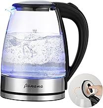 Panana Electric Kettle, 1.8L Glass Kettle, Fast Boil with Blue LED Indicator, Internal Filter, Auto Shut-off, Boil-Dry Protection, BPA Free