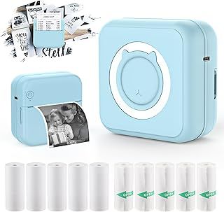 HUIJUTCHEN Mini Pocket Printer Portable Thermal Photo Printer with 10 Rolls Printing Paper for Android or iOS APP, Bluetooth Inkless Printer Labler Maker (Blue)