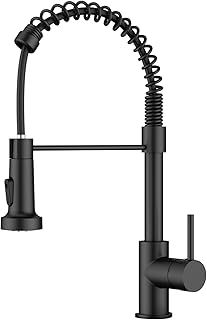 FORIOUS Black Kitchen Tap, Spring Kitchen Sink Mixer Taps with Pull Down Sprayer, Commercial Faucet Single Handle Lever, High Arc Swivel 360 with 2 Spray Mode