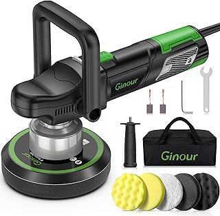 Ginour Dual Action Car Polisher for Car Detailing, 900W Car Buffer Polisher Machine, 6 Variable Speeds 2000-6553RPM, with D &Side Handles, 5 Buffing Pads, 2 Carbon Brushes, 150mm/6in Disc
