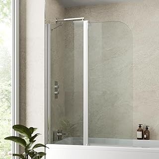 Luxura® 1400 x 1000mm Chrome 2 Section Folding Over Bath Shower Screen Door 6mm Clear Toughened Safety Glass Panel 180° Pivot Bathroom Hinged Framed Bath Screens