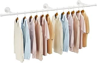 IBUYKE Industrial Pipe Clothing Rack, 156cm Wall Mounted Clothes Rack, Space-Saving Hanging Closet Rod, Heavy Duty Multi-Purpose Wall Mounted Clothes Rail for Closet and Laundry Room, White TYJ007W